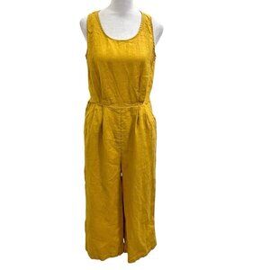 GRAE COVE 100% Linen Wide-Leg Cropped Jumpsuit Mustard Yellow size Small